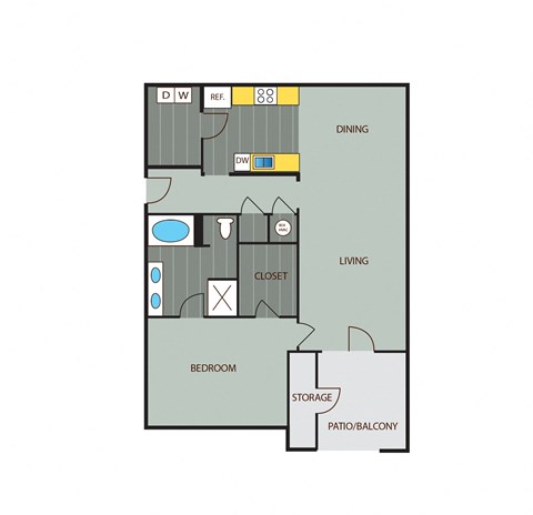 Floor plan for 1 bed, 1 bath, 1219 sqft